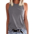 thumbnail image 1 of PLHWHYQ Women's Sleeveless Tank Top, Loose Fit Round Neck Side Slit Blouse, 100% Polyester Slub Linen Summer Vest, Casual Solid Color Basic Tops for Women Grey L, 1 of 4