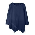 thumbnail image 1 of PLHWHYQ Women's Spring Summer Long Sleeve T‑Shirt, Round Neck Irregular Hem Solid Color Casual Loose Top Blue M, 1 of 3