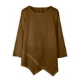 thumbnail image 1 of PLHWHYQ Women's Spring Summer Long Sleeve T‑Shirt, Round Neck Irregular Hem Solid Color Casual Loose Top Coffee XXL, 1 of 3