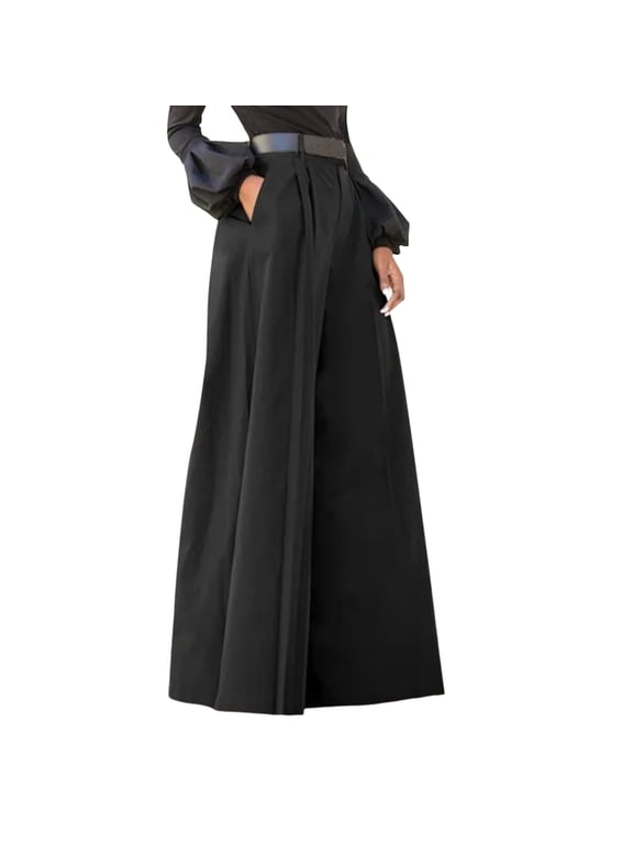 Women's Vintage High Waist Wide Leg Maxi Pants, Gothic Renaissance Loose Fit Bottoms for Party & Daily Wear Black S