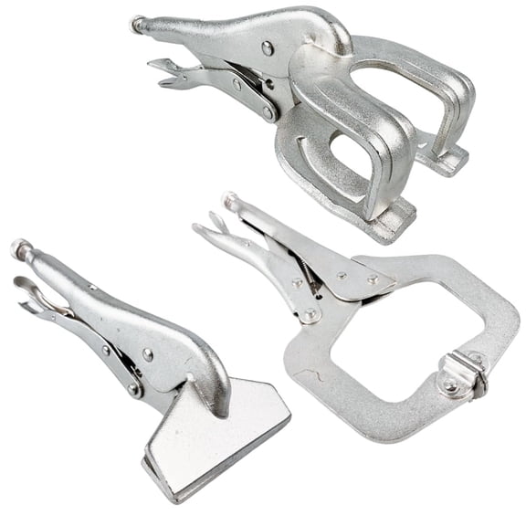 PLIER KING 3 Piece Industrial Grade Welding Clamps Set  Sizes 8", 9", and 11" Included  Nickel-Plated Steel Build  Great For Holding Sheet Metal Or Objects For Welding