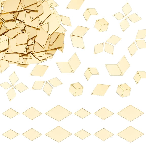 PLIGREAT 150 Pcs Rhinestones Crystal Sewing Mirrored Beads, Gold Acrylic Sew on Rhinestones with Holes 3 Sizes Sew on Mirrors Diamond Mirror Beads for DIY Dresses Bags Shoes Garment Accessory C67 C67