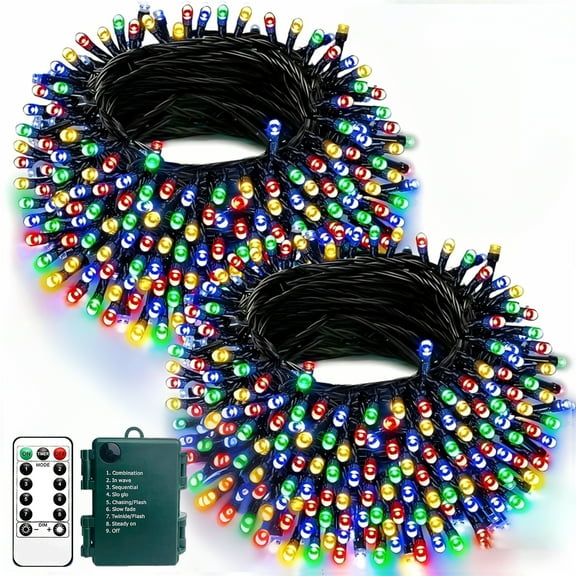 ZOEYKIMLO 50FT 150LED Christmas String Lights Battery Operated, Christmas Lights Outdoor with 8 Modes & Timer IP65 Waterproof for Xmas Yard Tree Party Decorations, Multicolor, 2PACK