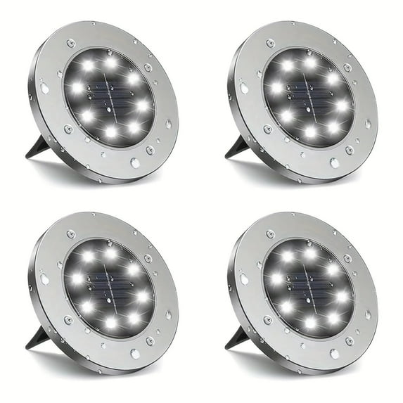 PLINVON 4 Pack Solar Ground Lights Outdoor,8 LED Solar Powered in Ground Disk Light for Driveway Walkway Pathway Lawn Patio Yard Outside Garden Decor