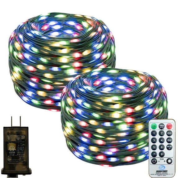 PLINVON Christmas Lights Outdoor 300LED 108FT, IP67 Waterproof Christmas String Light with 8 Modes Timer, for House Holiday Indoor Outdoor Decor, Multicolor, 2PACK