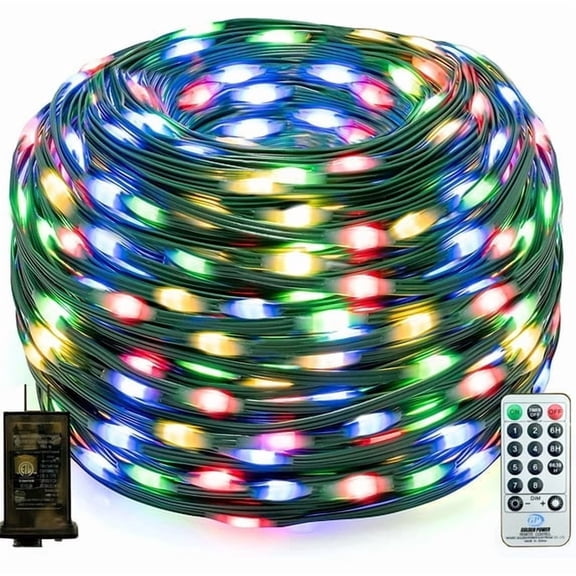 PLINVON Christmas Lights Outdoor 300LED 108FT, IP67 Waterproof Christmas String Light with 8 Modes Timer, for House Holiday Indoor Outdoor Decor, Multicolor
