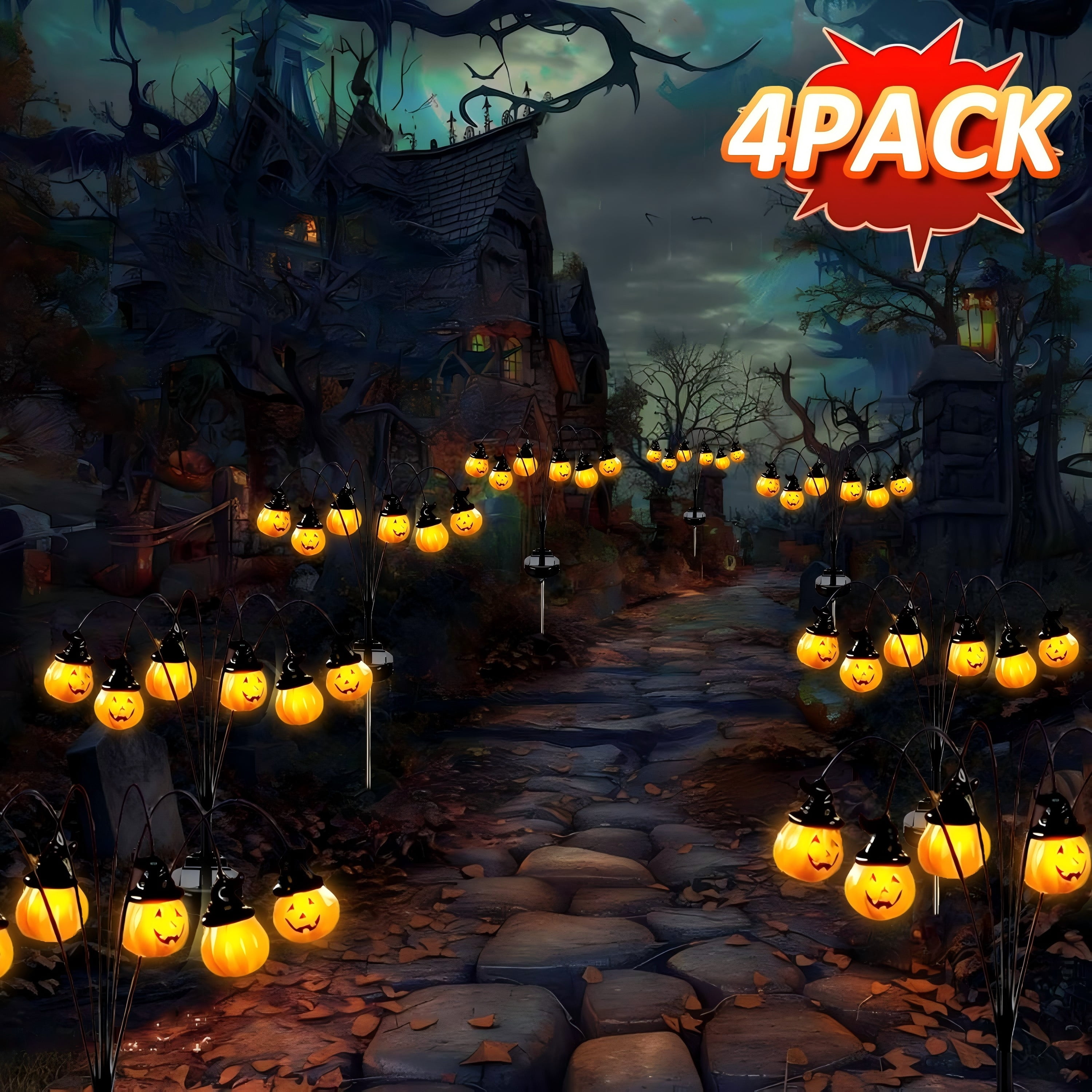 ZOEYKIMLO Halloween Decorations Outdoor, Solar Pumpkin Halloween Path Lights for Yard Garden Lawn Party Decor, 4Pack