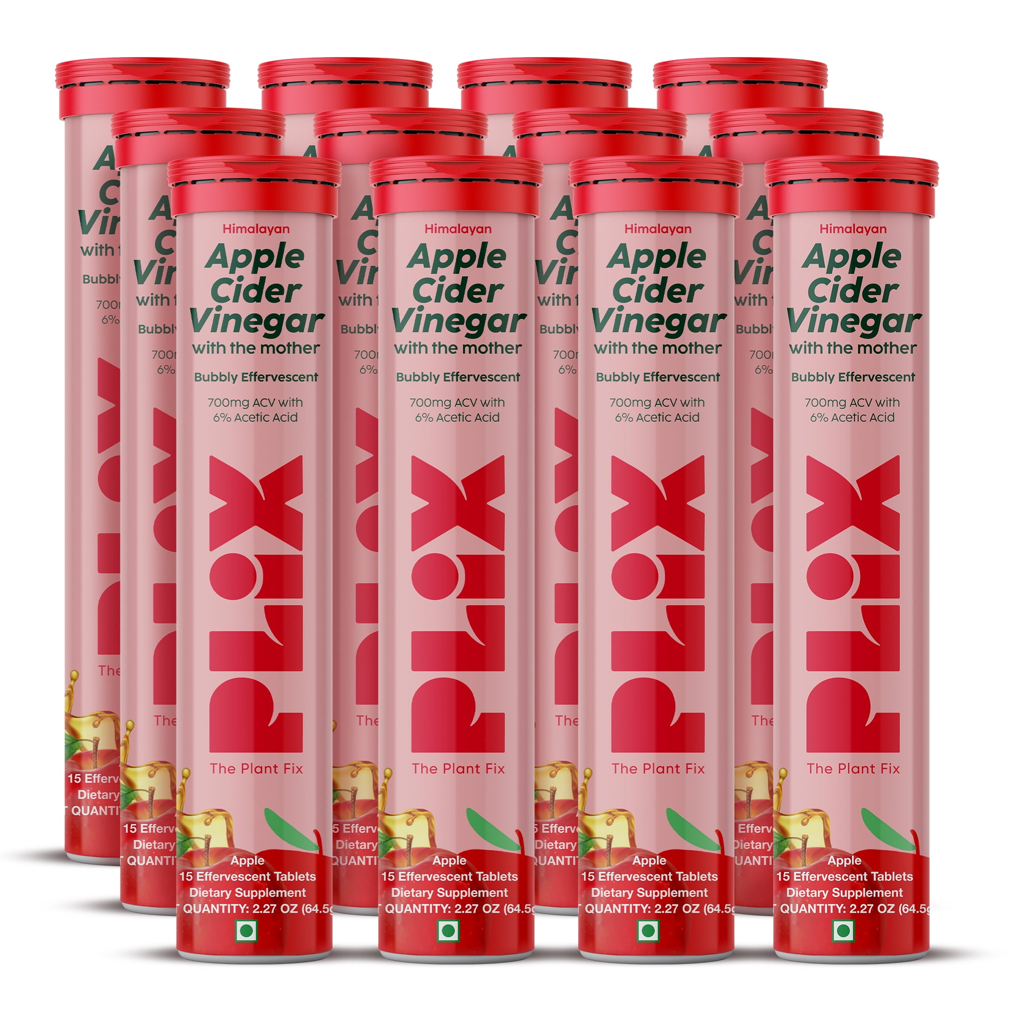 PLIX Apple Cider Vinegar Effervescent With Mother | 700 mg ACV, Vitamin B12 & Vitamin B7| Vegan | Pack of 12