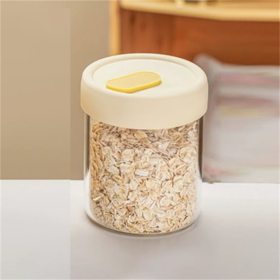 PLJFXXM 1-Pack Overnight Oats Containers with Lids 14oz Glass Mason Jars Meal Prep Salad Food Cereal Snacks Pudding Yogurt Storage,Beige