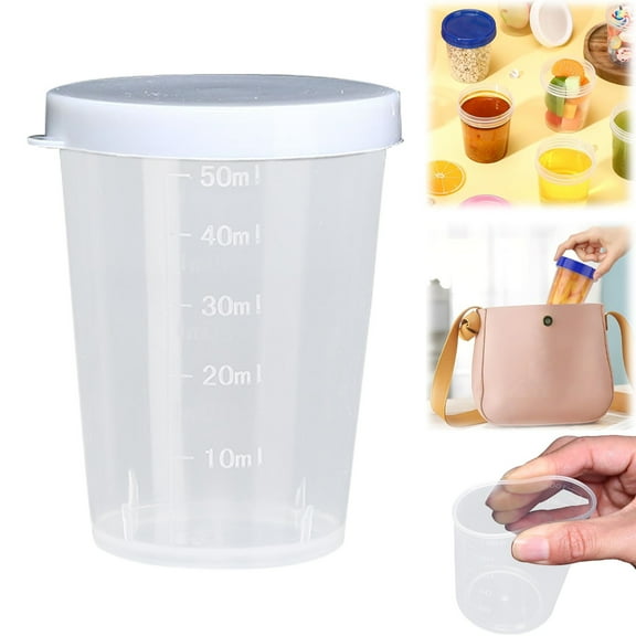 PLJFXXM 1 Pcs Salad Dressing Container with Leak Proof Screw on Lids,Small Reusable Stackable Plastic Dip Sauce Containers,50ml/100ml/120ml Seasoning Measuring Cup for Kitchen Accessories I