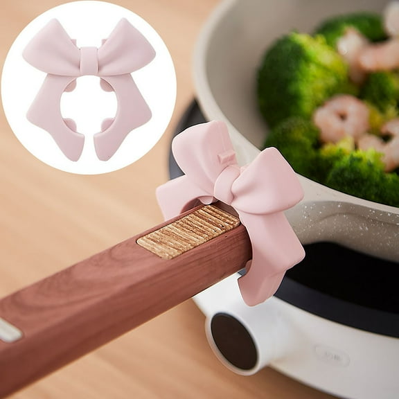 PLJFXXM 1-Piece Bow Silicone Spoon Rest and Spatula Holder, Cute Spoon Rest for Kitchen Counter, Bow Shaped Cooking Holder and Steam Release, Drip-Free Kitchen Gadgets for Pots & Pans (Pink)