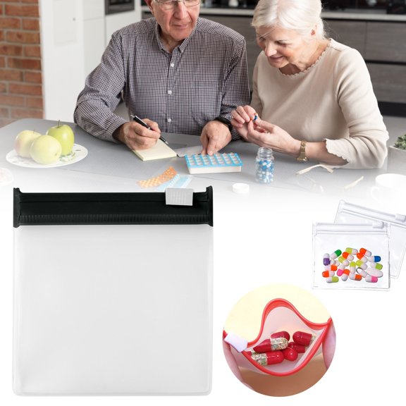 PLJFXXM 1 Pieces Pill Pouch Bags Zippered Set Reusable Translucent Medicine Organizer Sealing Travel Plastic Bags with Slide Lock for Storage (Black)