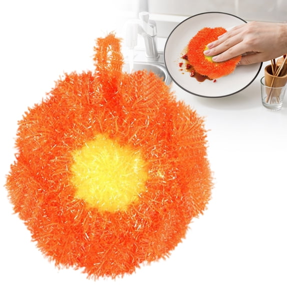 PLJFXXM 1 Piecs Daisy Shape Dish Sponge Dual Sided Non Scratch Daisy Dish Washing Scrubbers, Reusable Household Cleaning Kitchen Tools for Dishwashing Washing Dishes Cookware-Orange