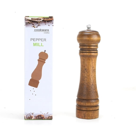 PLJFXXM 1Pack Wood Pepper Grinder, 8 Inch Salt Mill Pepper Shaker, Pepper Mill with Adjustable Ceramic Rotor - Oak Wood Pepper Grinder for Your Kitchen (Brown)