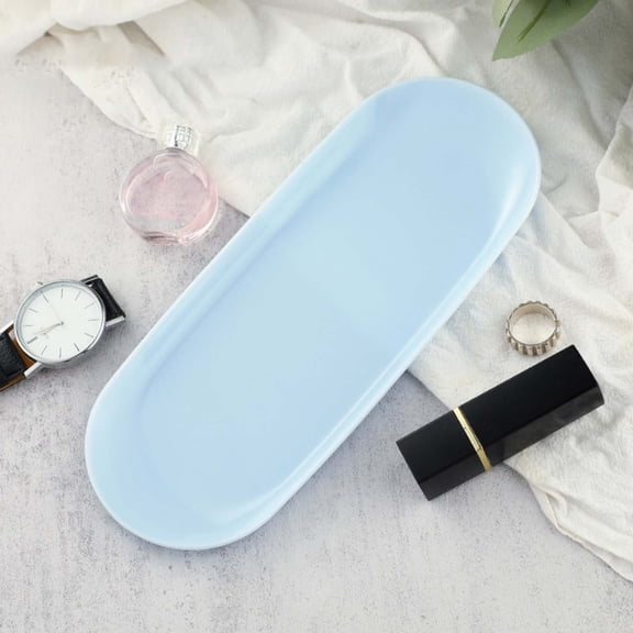 PLJFXXM 1Pcs Manicure Tool Storage Tray, Oval Plastic Storage Dish Nail Art Accessory Display Trays, Jewelry Rhinestone Organizer Plate, Makeup Cosmetic Nail Decorations Storages Plate（Blue）