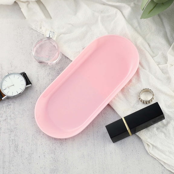 PLJFXXM 1Pcs Manicure Tool Storage Tray, Oval Plastic Storage Dish Nail Art Accessory Display Trays, Jewelry Rhinestone Organizer Plate, Makeup Cosmetic Nail Decorations Storages Plate(Pink)