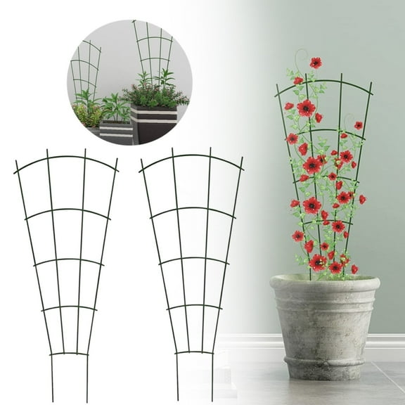 PLJFXXM 2 Pack 16'' Indoor Plant Trellis for Potted Plants Climbing Outdoor Metal Garden Trellis Houseplants Flowers Vine Ivy, Indoor Plant Trellis Green Coated Flower Pot Trellis, Fan Shape