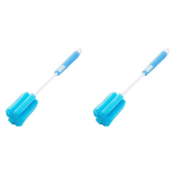 PLJFXXM 2 Pcs Bottles Dishwashing Foam Sponge Brush with Adjustable Long Handle for Coffee Glasses Pot Milk Cup Mugs Wine Bottle Baby Bottles Kitchen Clean (Blue)