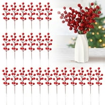 PLJFXXM 24 Pack 8.66 Inch Artificial Red Berry Picks for Christmas Tree Burgundy Red Berries Stems Holly Berry Branches Ornaments Wreath Crafts Wedding Holiday Season Winter Home Decor