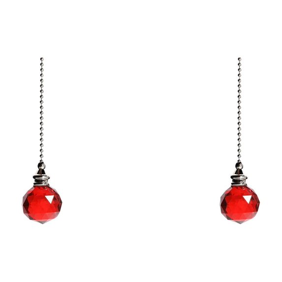 PLJFXXM 2PCS Red Pull Chain Crystal Glass Ice Cracked Ball Pull Chain for Ceiling Fan Light Decoration 50cm Extension Chain
