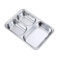 PLJFXXM 304 Stainless Steel Divided Plates Rectangular Portion Control Plates with Compartments Unbreakable Metal Food Tray for Lunch, Dinner, Camping, Heavy Gauge (3 Compartment)