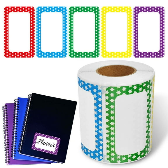 PLJFXXM 500pcs Name Tag Stickers, 3.74" x 2.36", 5 Colors, Plain Labels, Adhesive Tags with Perforated Line for School Office Home