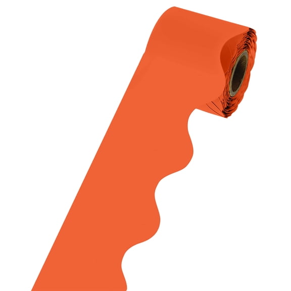 PLJFXXM 60 Feet Bulletin Board Borders, Pure Orange Scalloped Rolled Border Trim with Wavy Line Design for School, Classroom & Offices