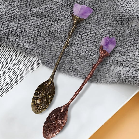 PLJFXXM Amethyst Crystal & Vintage Metal Stirring Spoon - Elegant Tool for Coffee, Tea & Gifting Yellow