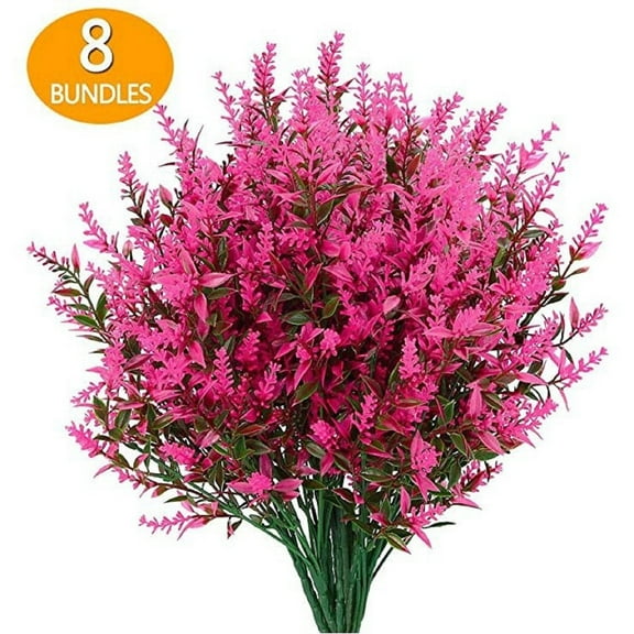 PLJFXXM Artificial Greenery Lavender Fake Shrubs Flowers 8 Bundles UV Resistant Hanging Planter Flora Fence Indoor Outside Decor Wedding Table Flowers Arrangement Bouquet Filler (Hot Pink)