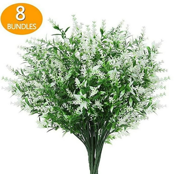 PLJFXXM Artificial Greenery Lavender Fake Shrubs Flowers 8 Bundles UV Resistant Hanging Planter Flora Fence Indoor Outside Decor Wedding Table Flowers Arrangement Bouquet Filler (White)