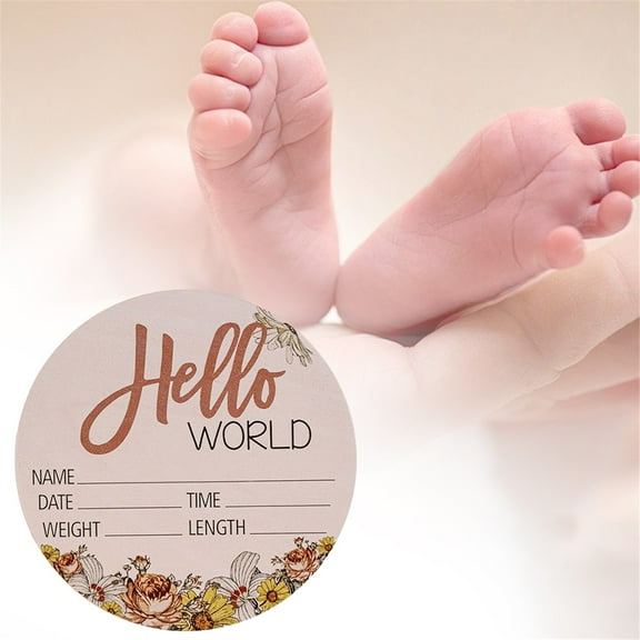 PLJFXXM Baby Announcement Sign, 5.11 Inch Wooden Hello World Newborn Signs, Birth Announcement Sign, Baby Shower Hospital Nursery for Newborn Boys and Girls (Pink)