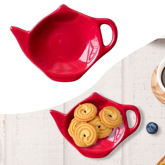 PLJFXXM Ceramic Teapot Shaped Tea Bag Coaster and Spoon Rest Red Tea Bag Holder for Kitchen for Afternoon Tea Parties and Home Use Multifunctional Kitchen Accessory (Red)