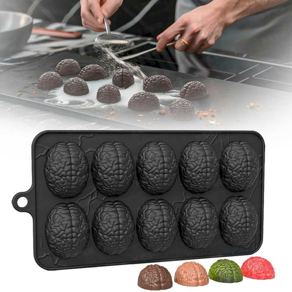PLJFXXM Chocolate Molds, 10 Cavity Brain Halloween Skeleton Brain Silicone Halloween Candy Molds for Cake Cupcake Decorating, Candy, Chocolate, Pudding, Jelly