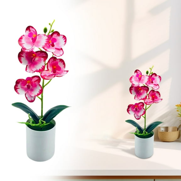 PLJFXXM Dark Pink Fake Orchids Flowers in Pot Bendable Faux Orchids Artificial Flowers Washable Silk Orchid Phalaenopsis Decor for Home Wedding Table Centerpiece Bathroom Office