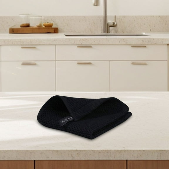 PLJFXXM Dish Cloths and Dish Rags - 1 Pack Waffle Weave Solid Kitchen Dish Wash Cloth, Cotton, 13.4x13.4 Inches, Ultra Soft Absorbent Quick Drying - Spring Easter Summer - Black