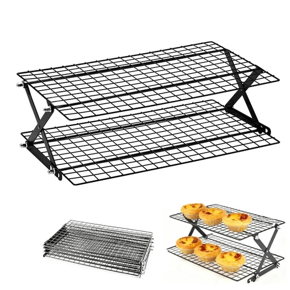 PLJFXXM Elite 2-Tier Cooling Rack for Cookies, Cake and More - Cool Batches of Cookies, Cake Layers or Finger Foods, Black