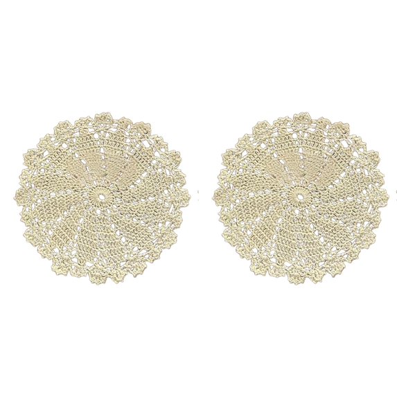 PLJFXXM Gold Round Placemats Flower Metallic Circle Vinyl Place Mats 7.8 Inch Wipeable Hollow Out Table Mat for Anniversary Wedding Events Kitchen (2PCS)