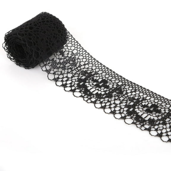 PLJFXXM Lace Trim 10 Yards 1.57 Inch Flower Elastic Lace Ribbons for Craft Gift Package Decoration Wedding Headbands Black