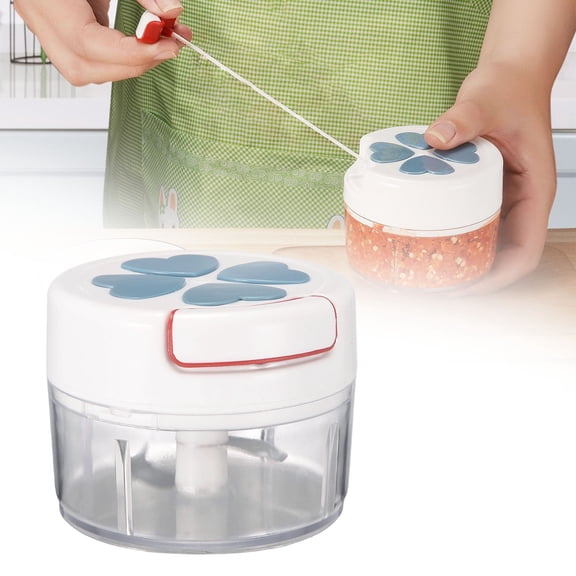 PLJFXXM Manual Garlic Mincer Chopper | Portable Hand Pull String Vegetable Chopper | Compact Stainless Steel Chopper for Veggies, Nuts, Onion, etc (Blue)