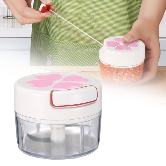 PLJFXXM Manual Garlic Mincer Chopper | Portable Hand Pull String Vegetable Chopper | Compact Stainless Steel Chopper for Veggies, Nuts, Onion, etc (Pink)