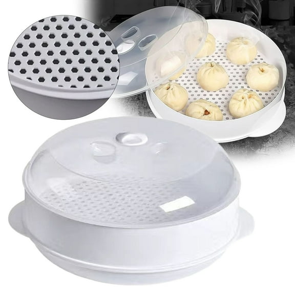 PLJFXXM Microwave Oven Steamer, 10.4'' Multi Functional Household Steaming Box Kitchen Food Steamer for Heating Dumplings Vegetables Steamed Buns Mantou Not Drying