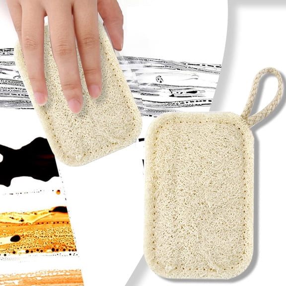 PLJFXXM Natural Cleaning Sponges, Organic Luffa Dish Scrubber, Plant-Based Compostable Kitchen Dishwasher Sponge, Cleans Sink, Grout & Tile, Non Scratch Scouring Pad - 4.4 x 2.8 in, 1PC