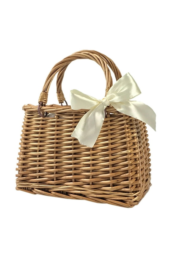 Natural Handwoven Wicker Handbag, Rectangular Basket Purse, Women Straw Tote, Summer Straw Beach Bags