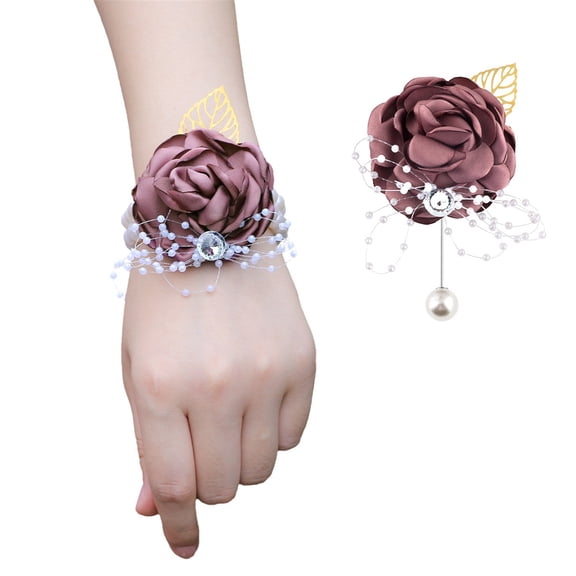 PLJFXXM Rose Flower Corsage and Boutonniere Set 2,Handmade Silk Flower Corsage Wristlet Wedding Accessories for Brides,Bridal Shower Gifts for bride Prom Party Homecoming Bridesmaid Wedding Ornament