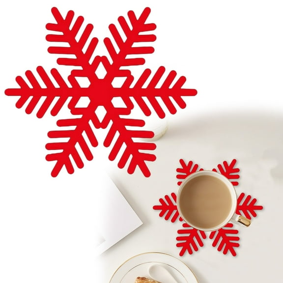 PLJFXXM Snowflake Placemats, Christmas Decorations Red Snowflake Tablemats Round Vinyl Place Mats Table Setting Kitchen Table Mats for Dining Table Holiday Wedding Decorative