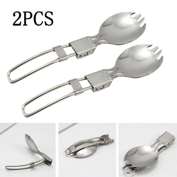 PLJFXXM Stainless Steel Foldable Spoon & Spork 2-Pack, Ergonomic Design, Dishwasher Safe for Outdoor Activities, Office & School Use