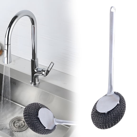 PLJFXXM Stainless Steel Wool Scrubber with Long Handle, Handheld Scrubbing Cleaner Brush Scrubbing Scouring Pad Cleansing Supplies for Pots Pans Grills