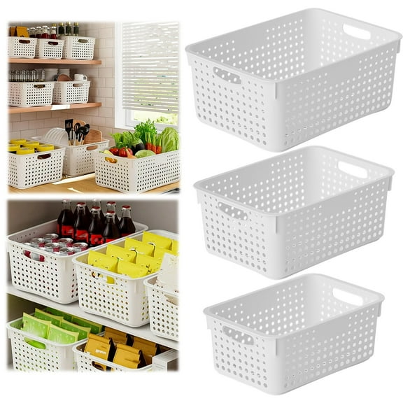 PLJFXXM Sundries Snack Storage Baskets, Plastic Weave Storage Basket Pantry Organizing Bin, Vegetable Baskets for Home Kitchen Storage