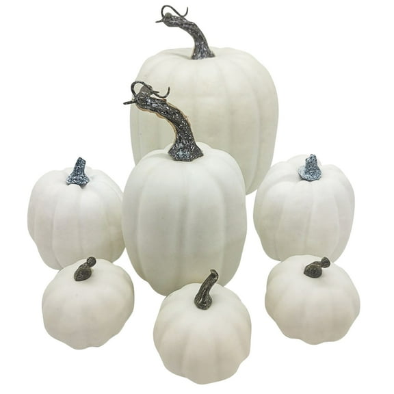 PLJFXXM White Artificial Pumpkin Decor Set - 7pcs Fall & Halloween Decoration for Home, Patio, Porch White