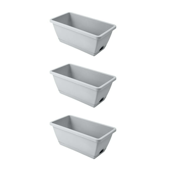 PLJFXXM Window Box Planter, 3 Pack Plastic Vegetable Flower Planters Boxes 14 Inches Rectangular Flower Pots with Saucers for Indoor Outdoor Garden, Patio, Home Decor (Grey)